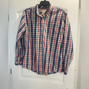 St Johns Bay Mens plaid Long Sleeve Button Down Shirt 100% cotton Size Large
